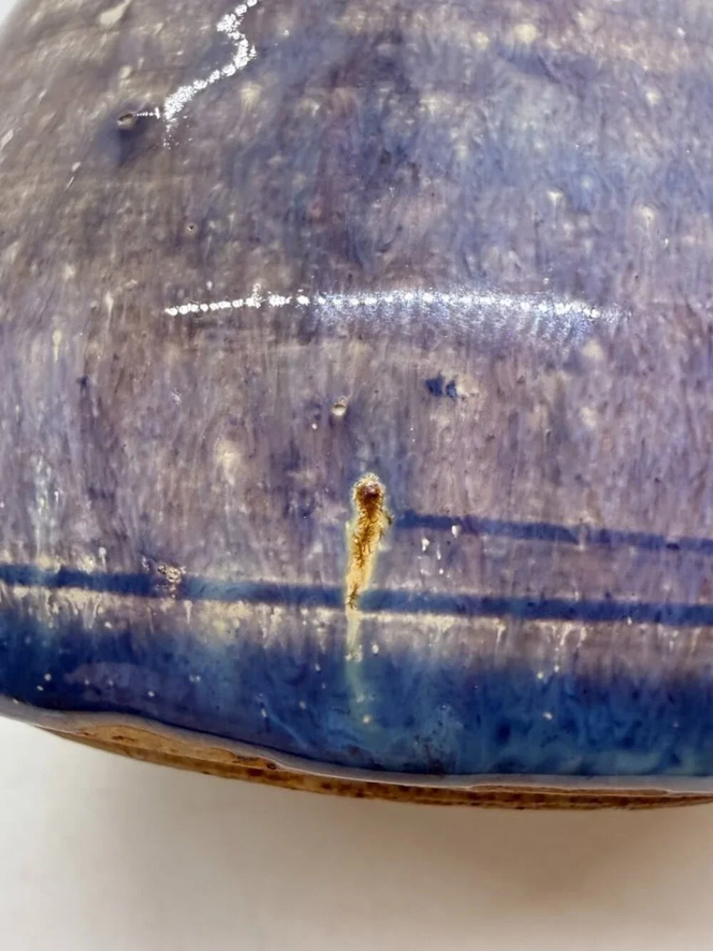 Studio Art Pottery Bud Vase Weed Pot Blue Purple Drip Stoneware Signed 4.5